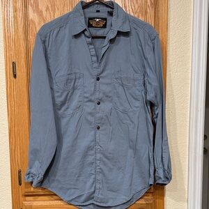 Men's Harley Davidson Blue Corduroy Button-Up Shirt - Size Small